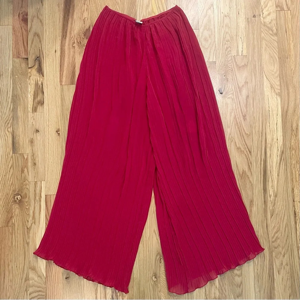 Vintage Y2K Pleated Burgundy Red Sheer High Waisted Cropped Pants Size Small